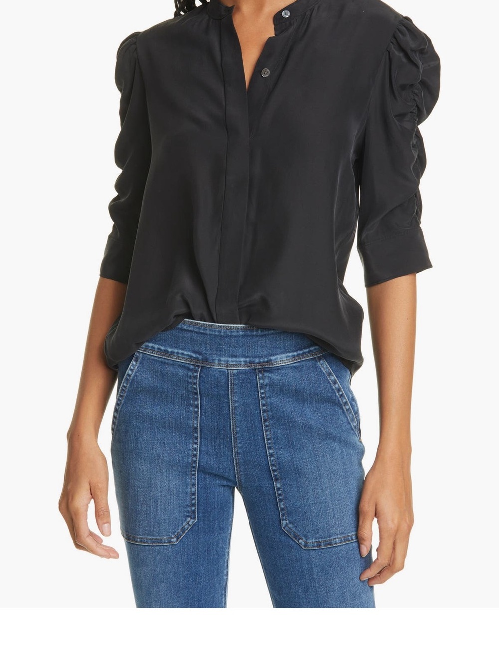 Frame Denim Black Puff Sleeve Button Blouse